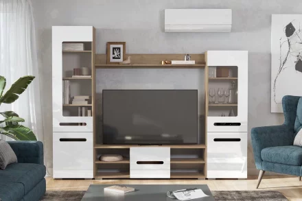 Гостиная МГС-6, дуб золотой/белый глянец  