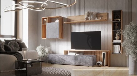 Модульная гостиная Даллас, Цемент темный/дуб вотан 