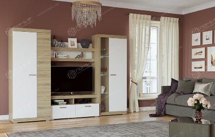 Модульная гостиная Соната 4, Сонома/Белый глянец     