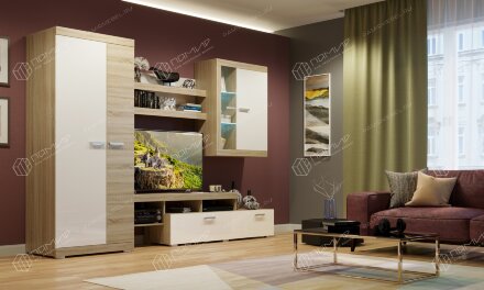 Модульная гостиная Соната 4, Сонома/Белый глянец     