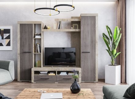 Гостиная Марсель-4, дуб эндгрейн - ясень анкор темный 