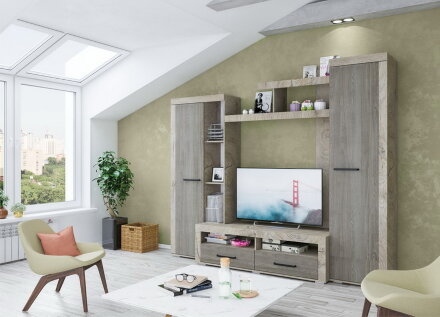 Гостиная Марсель-4, дуб эндгрейн - ясень анкор темный 