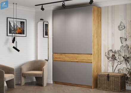 Шкаф трехстворчатый ШК-002 Бостон ЛДСП, дуб крафт/серый шифер  