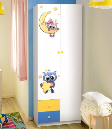 Шкаф 2-х дверный с ящиками комбинированный и фотопечатью Совята 2.1  