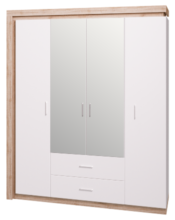 Шкаф для одежды с ящиками 4-х дверный с зеркалом Люмен №16 