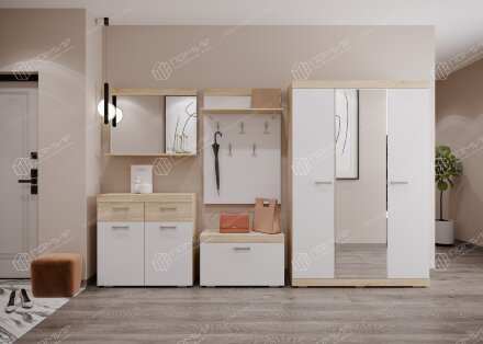 Модульная прихожая Соната 2, Сонома/Белый глянец 