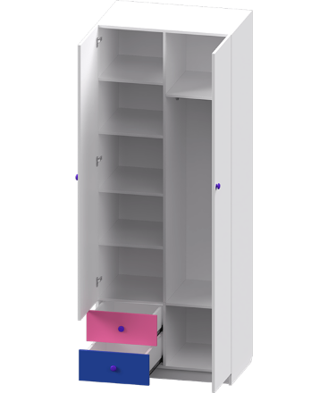 Шкаф 2-х дверный с ящиками, зеркалом комбинированный и фотопечатью Совята 2.2 