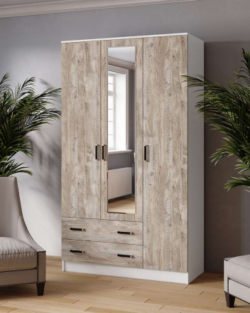 Шкаф 3-х дверный с зеркалом 1200 Лагуна, Белый/ Дуб Юкон 