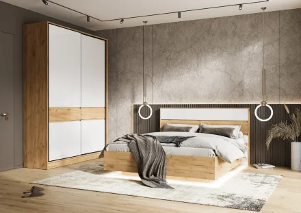 Модульная спальня Роджина, дуб крафт/белый глянец 