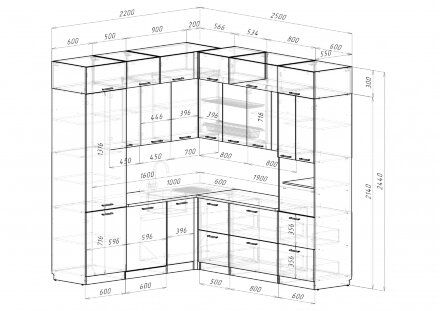 Кухонный гарнитур Альба гранд прайм, 220х250 см 