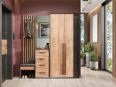 Модульная прихожая Неаполь, Черный/Дуб Вотан (Композиция 2) 