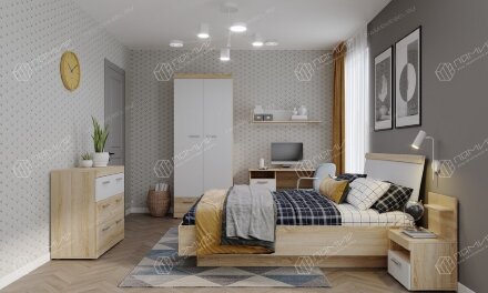 Комод КС-900 Соната, Сонома/Белый глянец  