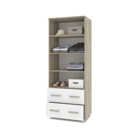 Шкаф двустворчатый с ящиками В23 Виора, Серый дуб/Белый 