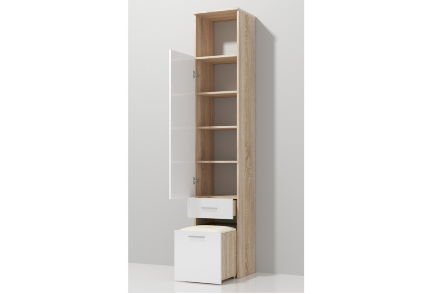 Пенал с пуфом и зеркалом Италия, Сонома/белый глянец 